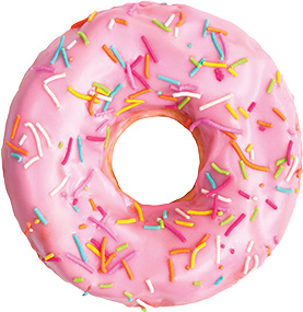 Image of a pink-frosted donut with rainbow sprinkles