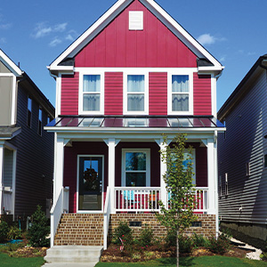 Image of a red house with a front porch