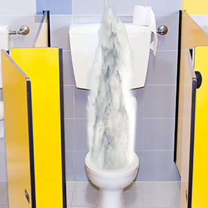 Image of a toilet spouting water straight up in the air